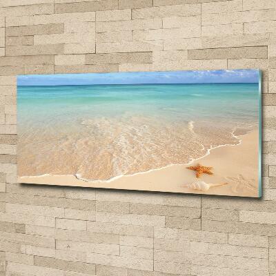 Foto glasbild Seesterne am Strand