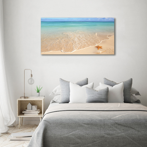 Foto glasbild Seesterne am Strand