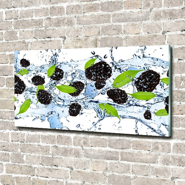 Glasbild Brombeeren und Wasser