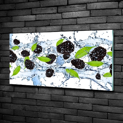 Glasbild Brombeeren und Wasser