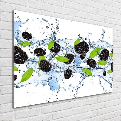 Glasbild Brombeeren und Wasser