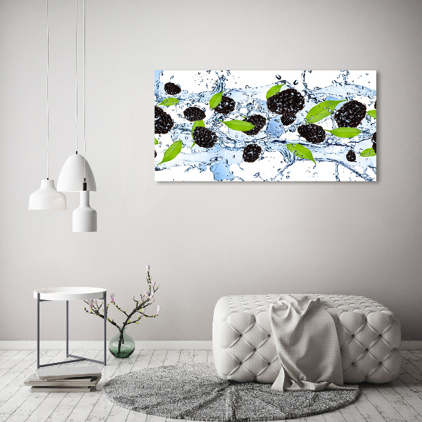 Glasbild Brombeeren und Wasser