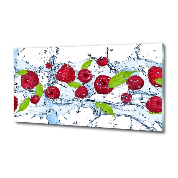 Foto glasbild Himbeeren und Wasser