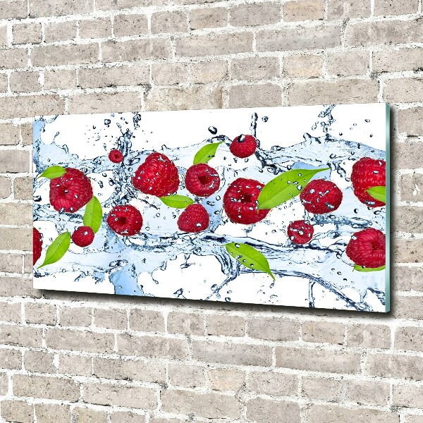 Foto glasbild Himbeeren und Wasser