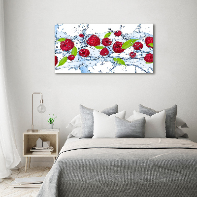 Foto glasbild Himbeeren und Wasser
