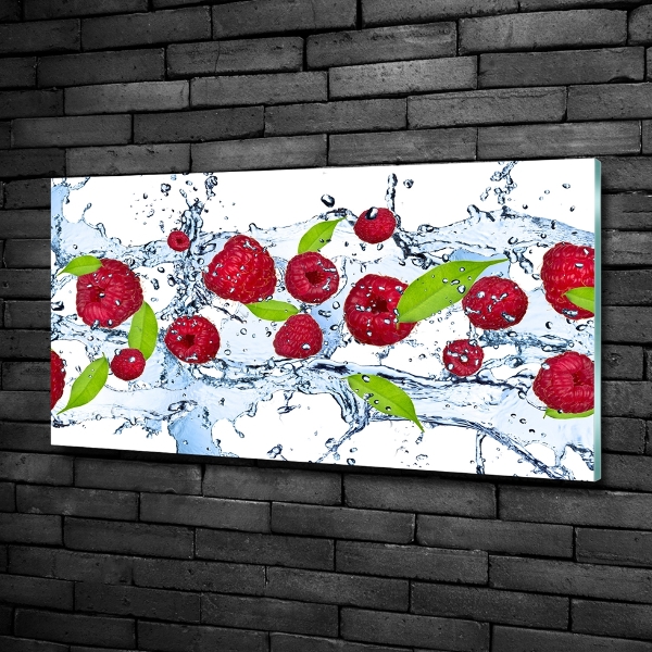 Foto glasbild Himbeeren und Wasser