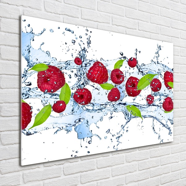 Foto glasbild Himbeeren und Wasser