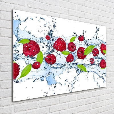 Foto glasbild Himbeeren und Wasser