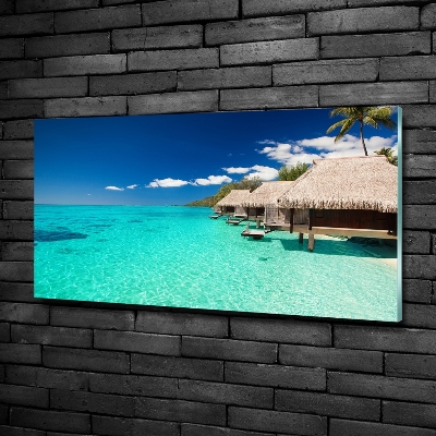 Glasbild Bungalows über dem Wasser