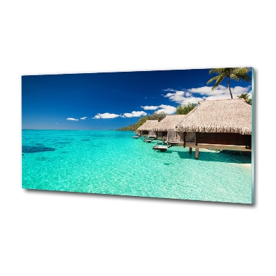 Glasbild Bungalows über dem Wasser