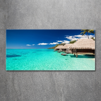 Glasbild Bungalows über dem Wasser