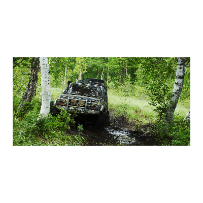 Foto glasbild Jeep im Wald