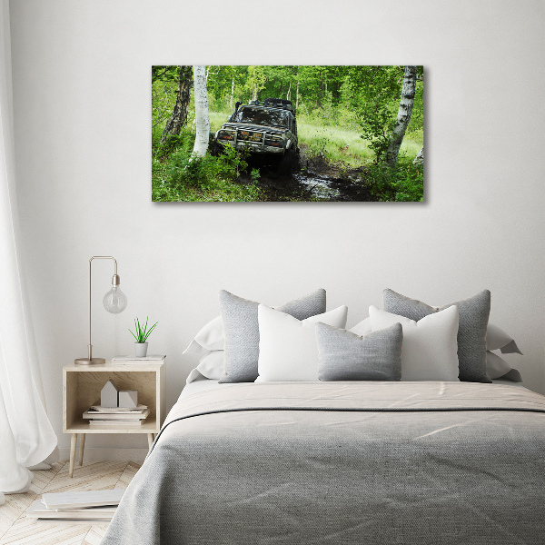 Foto glasbild Jeep im Wald