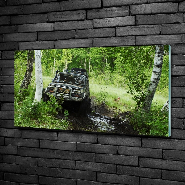 Foto glasbild Jeep im Wald