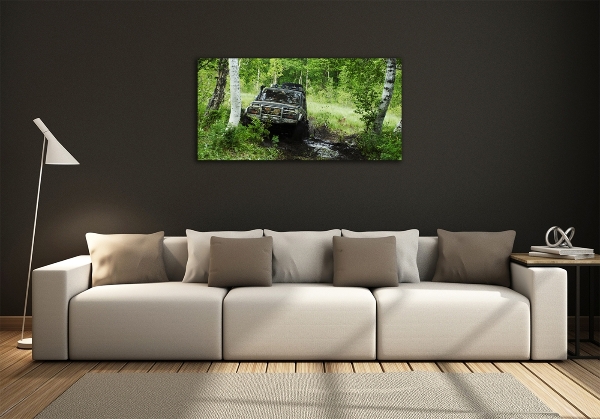Foto glasbild Jeep im Wald