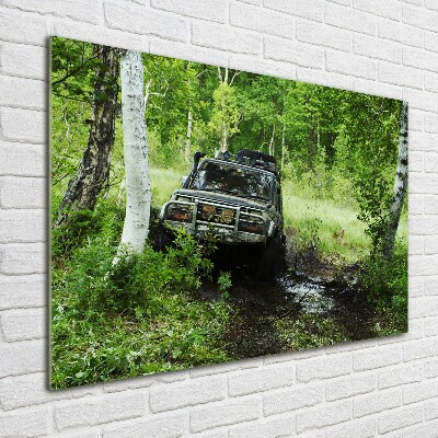 Foto glasbild Jeep im Wald