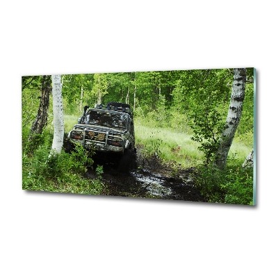 Foto glasbild Jeep im Wald