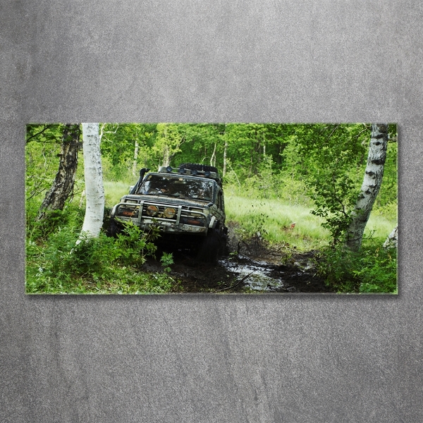 Foto glasbild Jeep im Wald