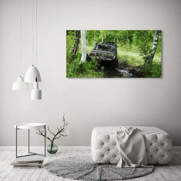 Foto glasbild Jeep im Wald