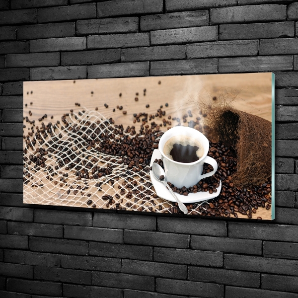 Glasbild Kaffee und Kaffeebohnen