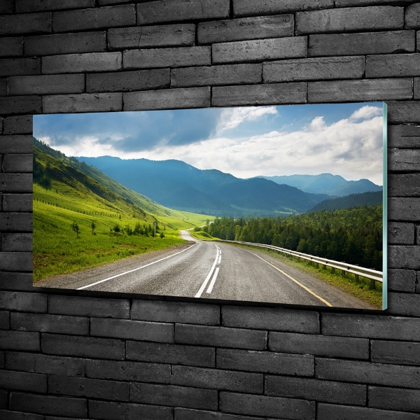 Glasbild Straße in den Bergen