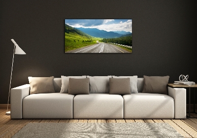 Glasbild Straße in den Bergen