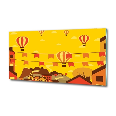 Glasbild Ballons über der Stadt