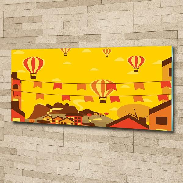 Glasbild Ballons über der Stadt