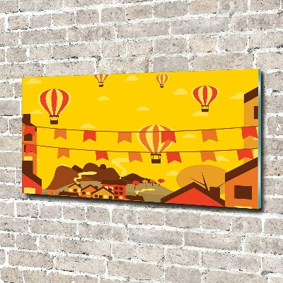 Glasbild Ballons über der Stadt