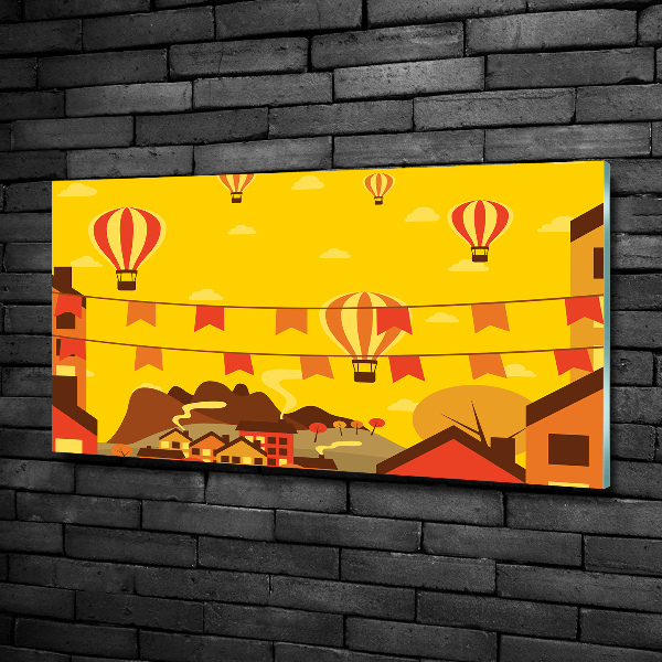 Glasbild Ballons über der Stadt
