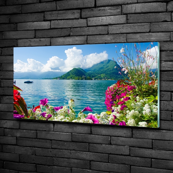 Bild auf glas Blumen am See