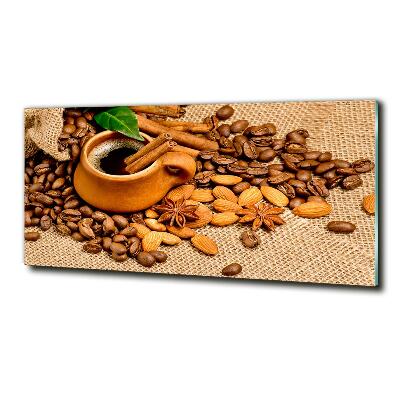 Glasbild Kaffeebohnen und eine Tasse