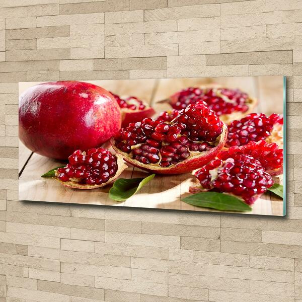 Glasbild Granatapfel mit Blättern