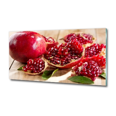 Glasbild Granatapfel mit Blättern