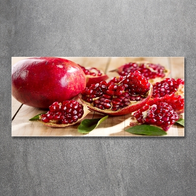 Glasbild Granatapfel mit Blättern