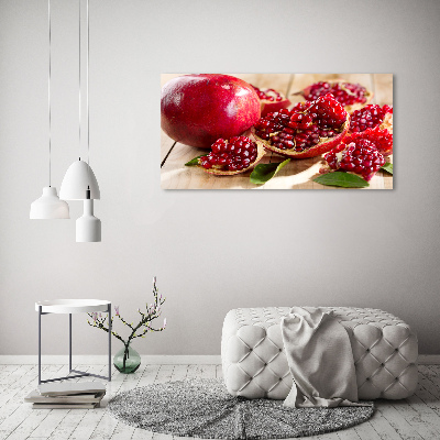 Glasbild Granatapfel mit Blättern