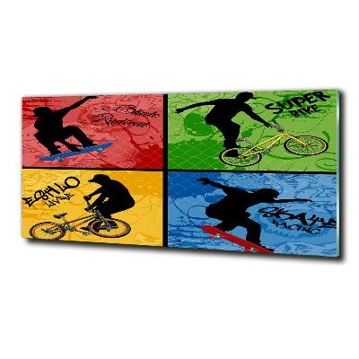 Glasbild Fahrrad und Skateboard