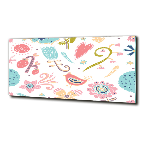 Glasbild Blumen und Vögel