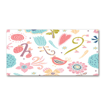 Glasbild Blumen und Vögel