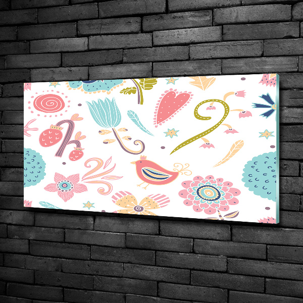 Glasbild Blumen und Vögel