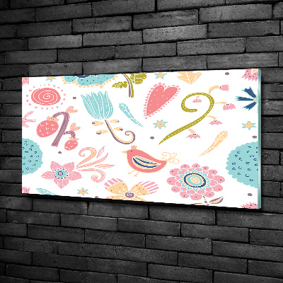 Glasbild Blumen und Vögel