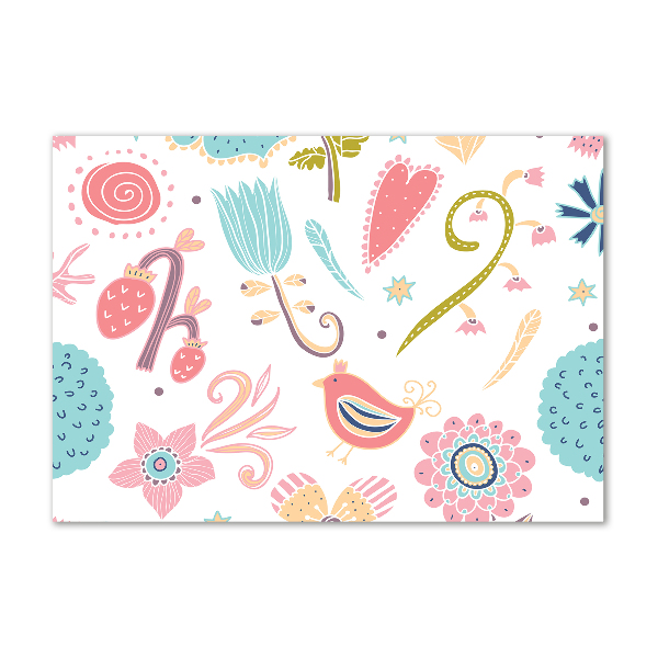 Glasbild Blumen und Vögel