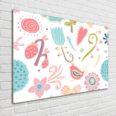 Glasbild Blumen und Vögel