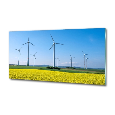 Glasbild Windmühlen auf dem Feld