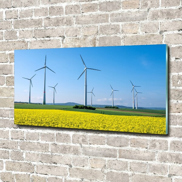 Glasbild Windmühlen auf dem Feld