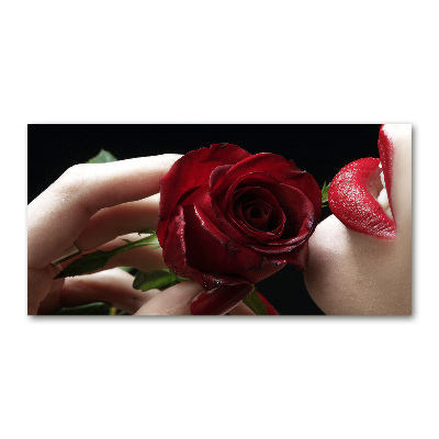 Glasbild Frau mit einer Rose