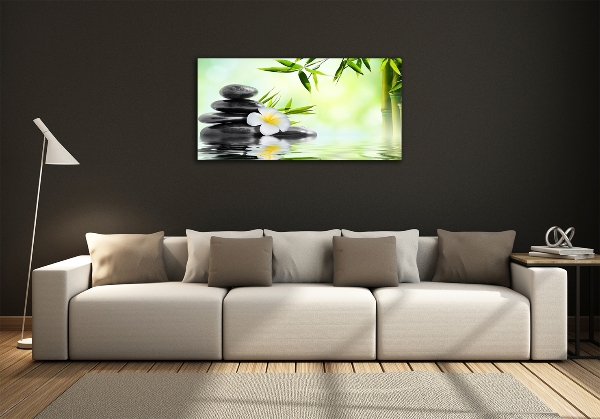 Glasbild Plumeria und Bambus