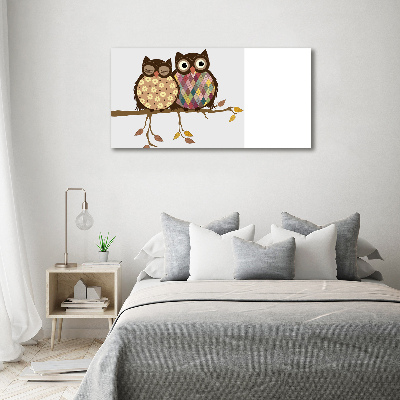 Glasbild Zwei Eulen auf einem Ast