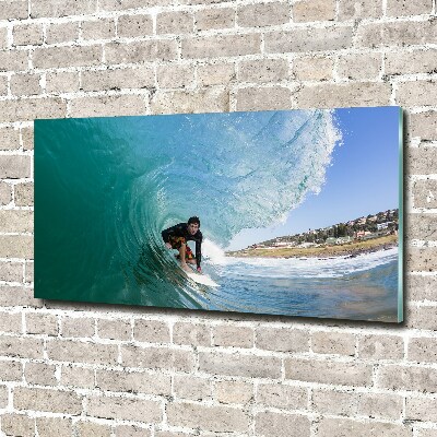 Foto glasbild Surfer auf einer Welle