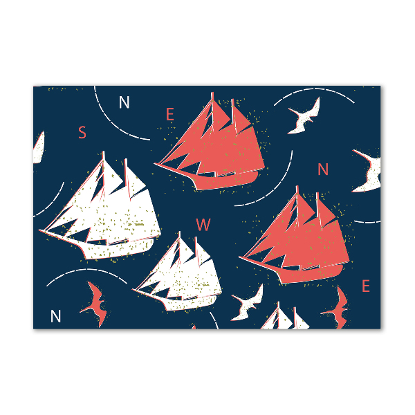 Glasbild Schiffe Seevögel